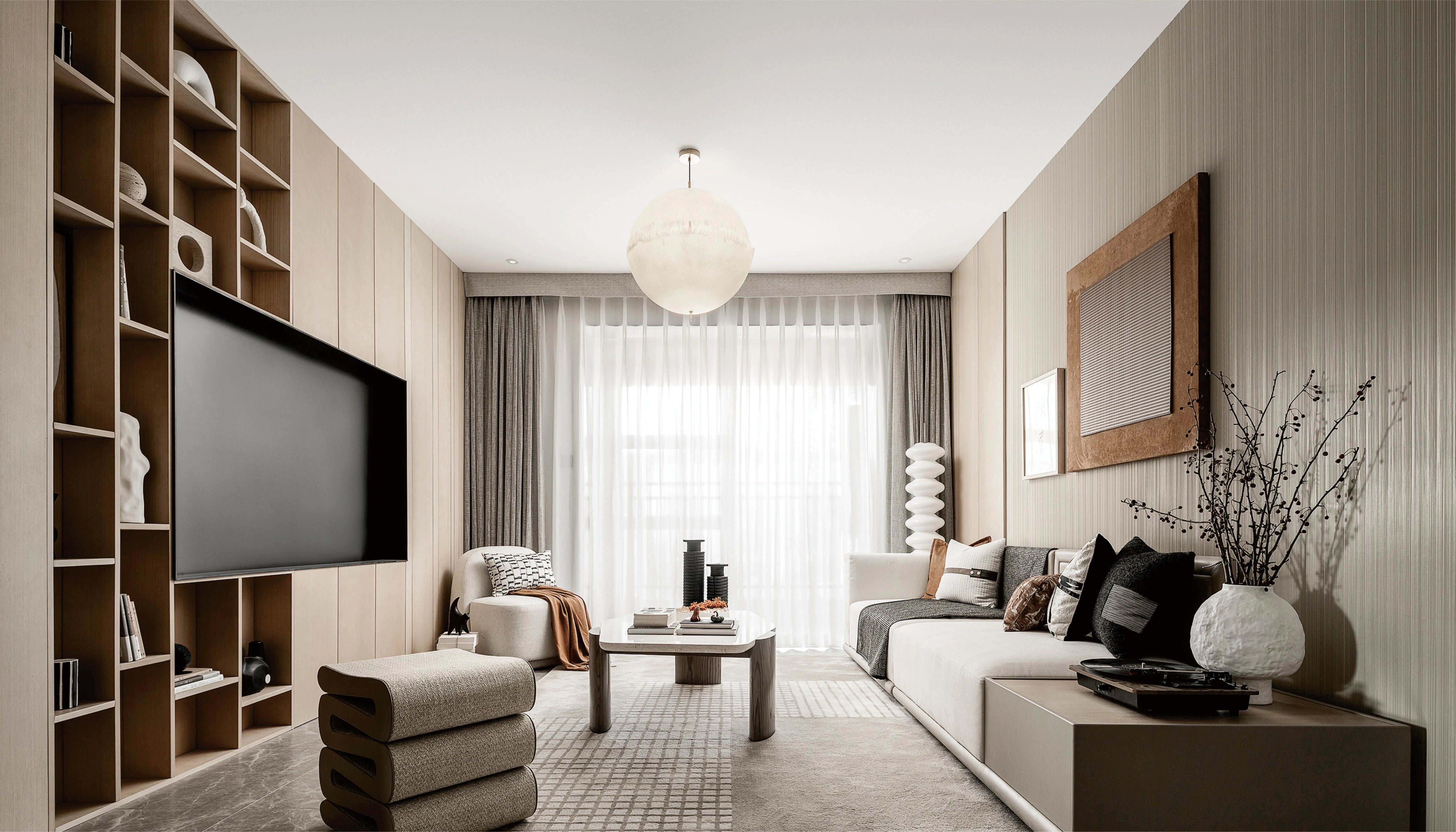 Eleganță Calmă în Tonuri Neutre – Proiect de Design Interior cu Panouri Mate și Texturate